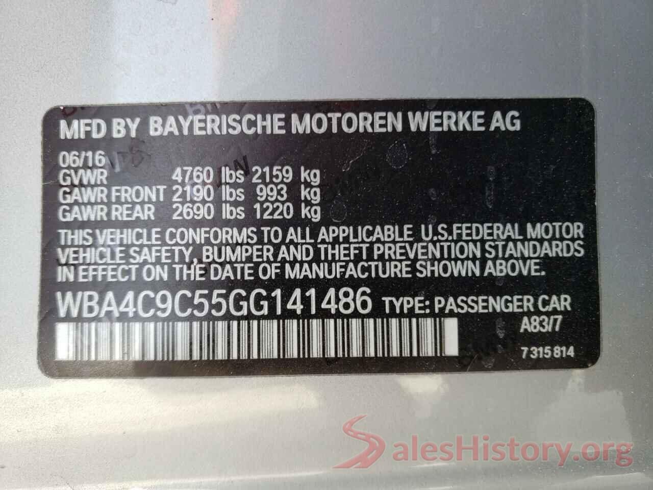 WBA4C9C55GG141486 2016 BMW 4 SERIES