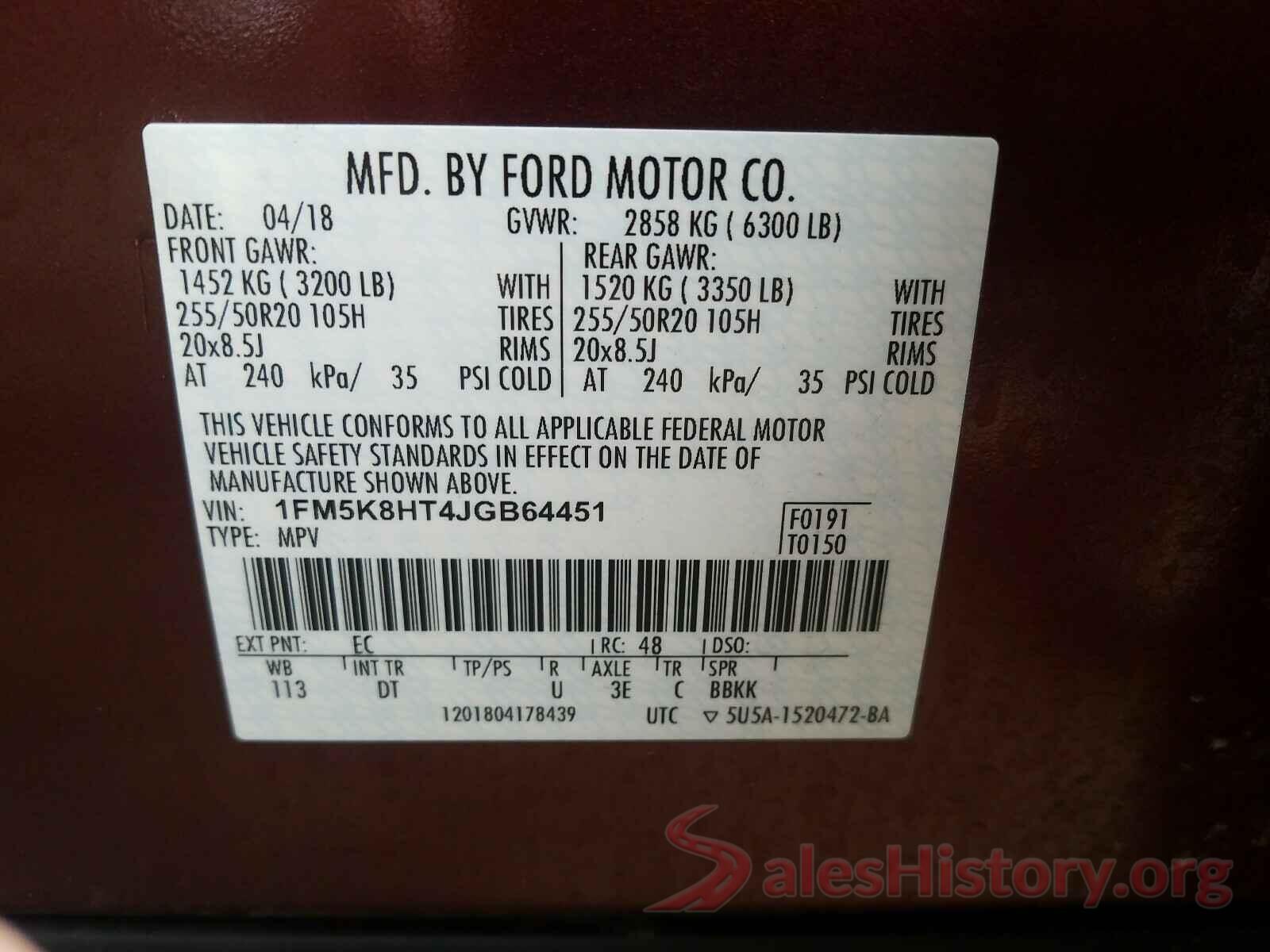 1FM5K8HT4JGB64451 2018 FORD EXPLORER