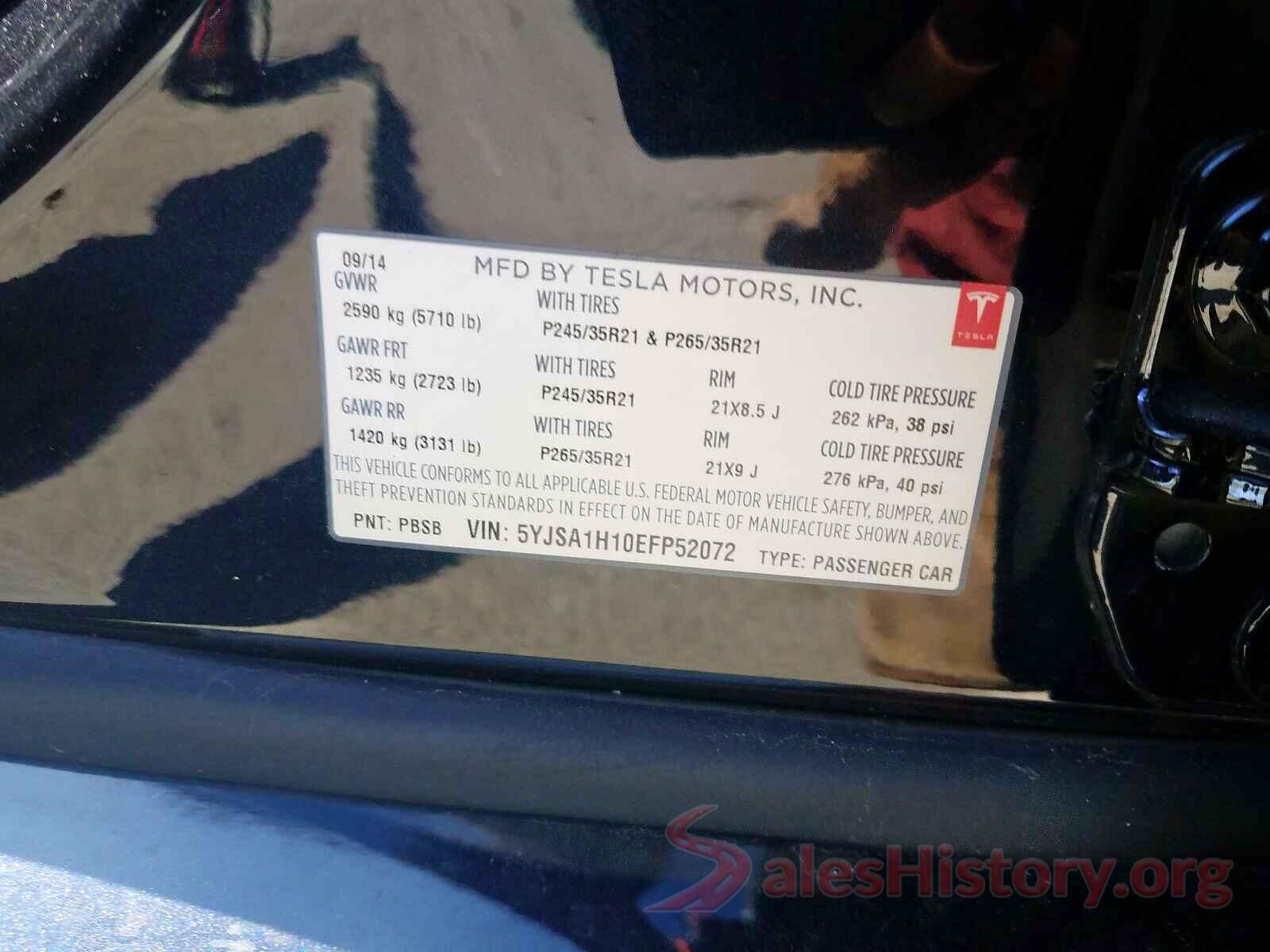 5YJSA1H10EFP52072 2014 TESLA MODEL S