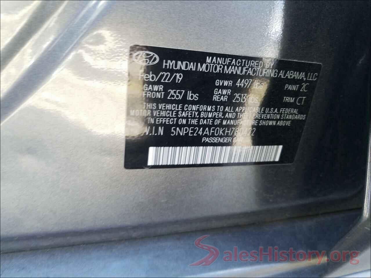 5NPE24AF0KH780422 2019 HYUNDAI SONATA