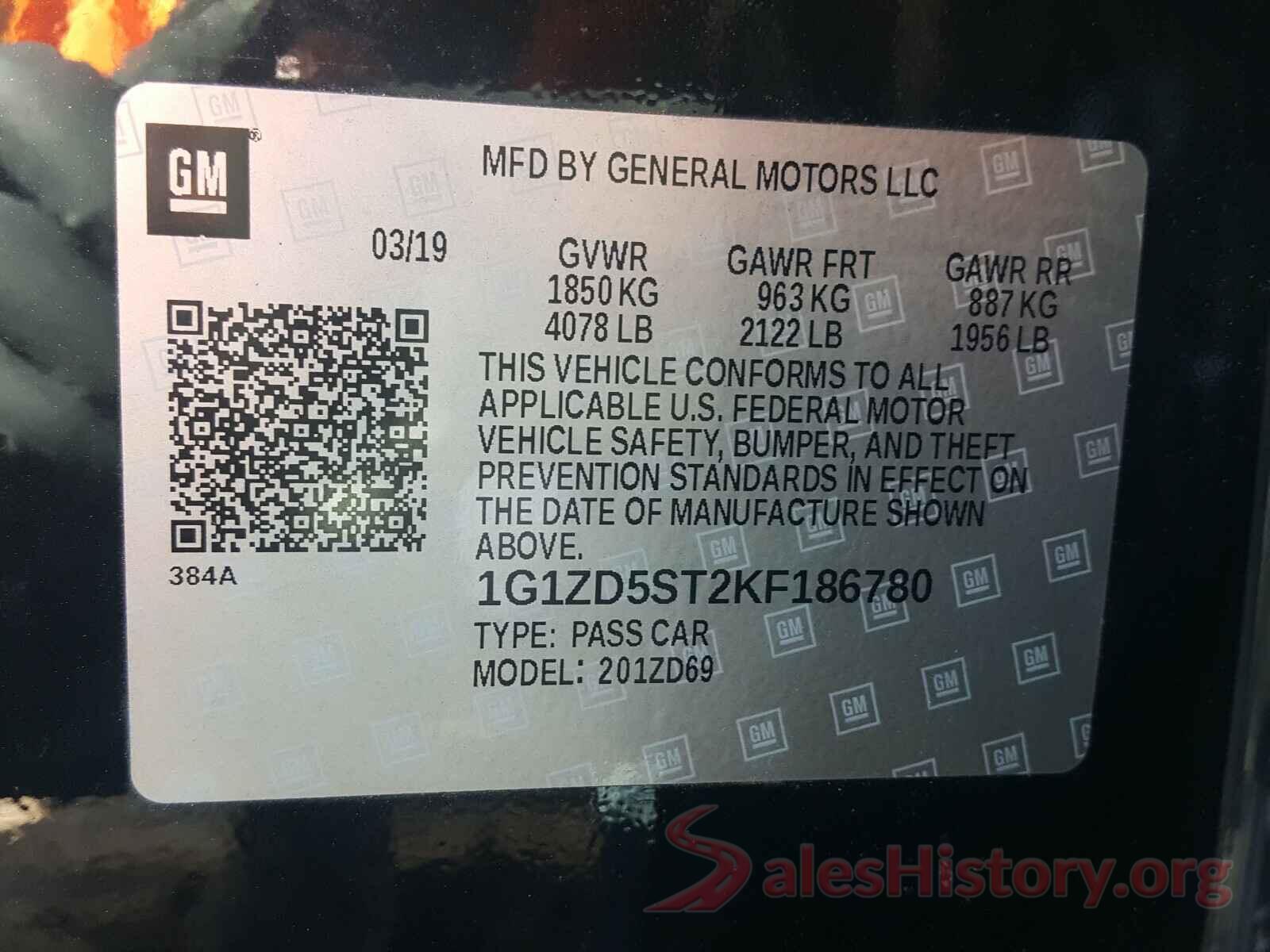 1G1ZD5ST2KF186780 2019 CHEVROLET MALIBU