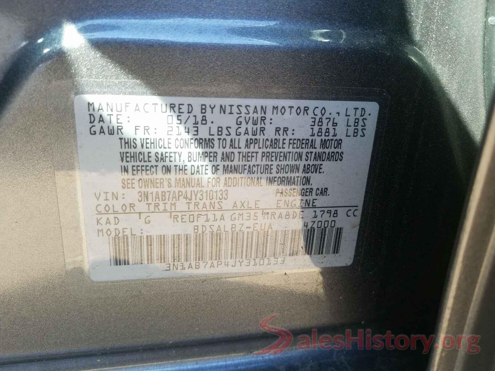 3N1AB7AP4JY310133 2018 NISSAN SENTRA