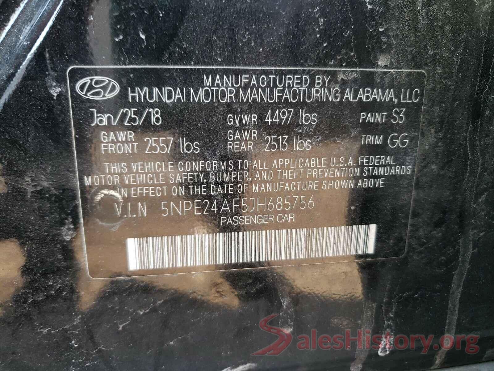 5NPE24AF5JH685756 2018 HYUNDAI SONATA