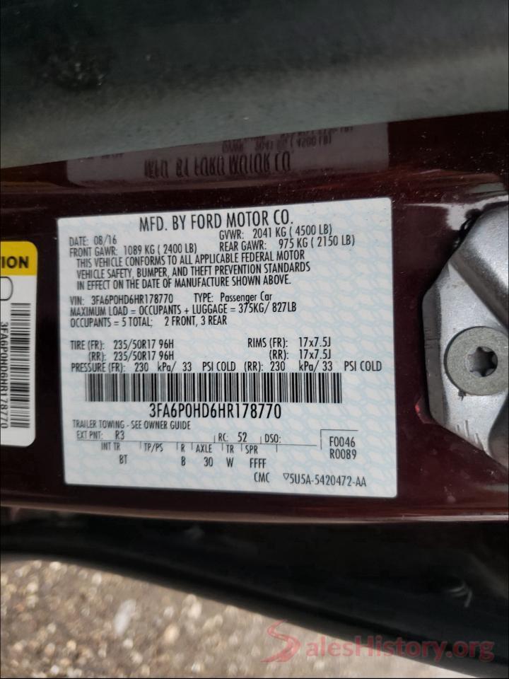 3FA6P0HD6HR178770 2017 FORD FUSION