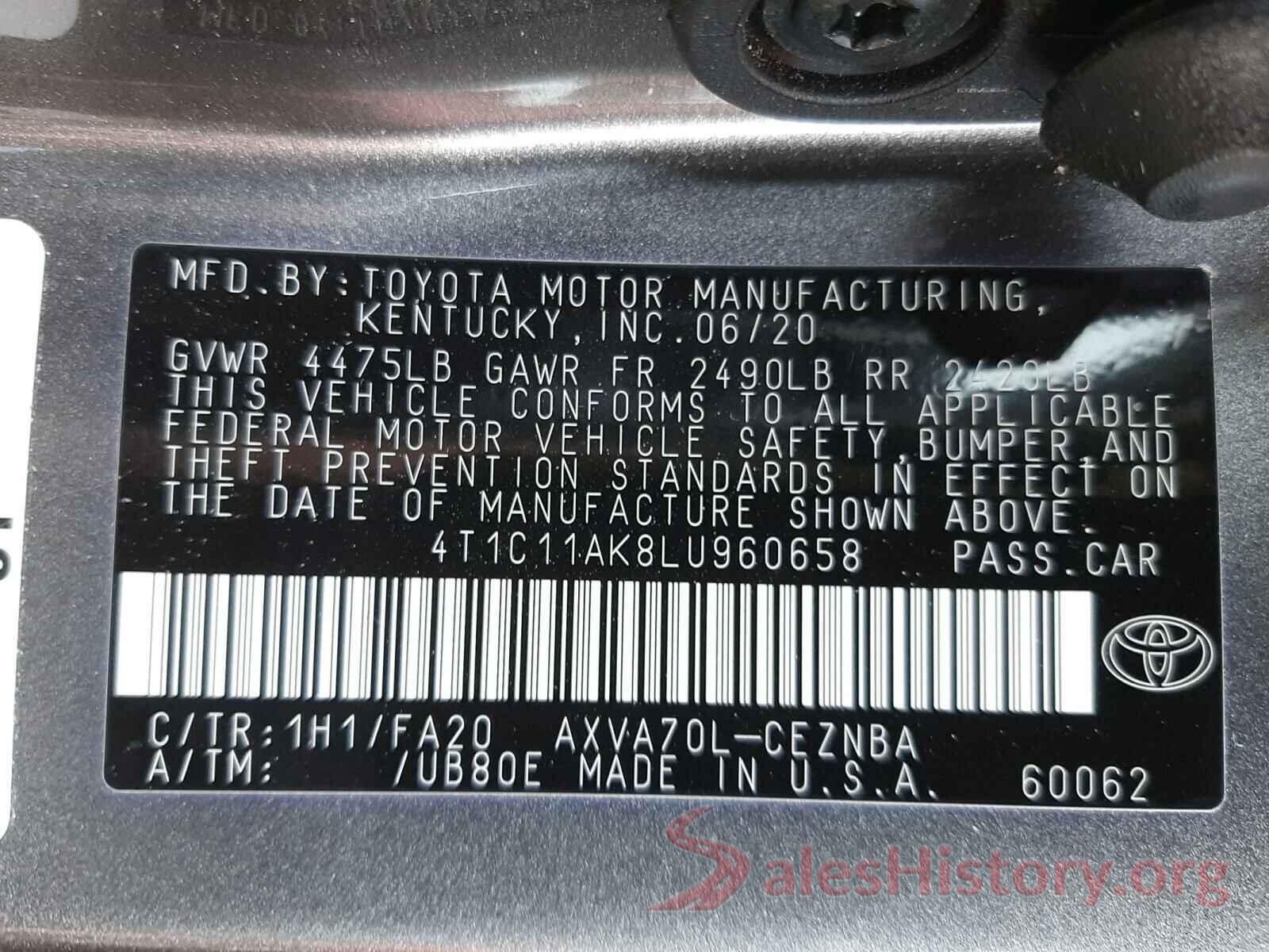 4T1C11AK8LU960658 2020 TOYOTA CAMRY