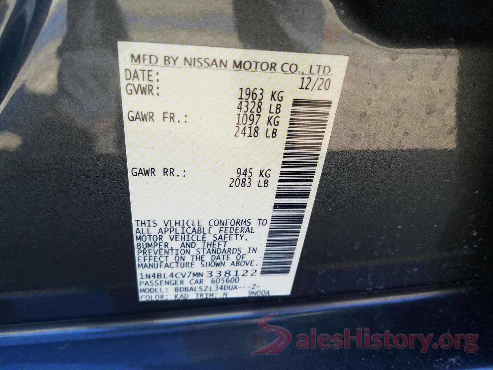 1N4BL4CV7MN338122 2021 NISSAN ALTIMA