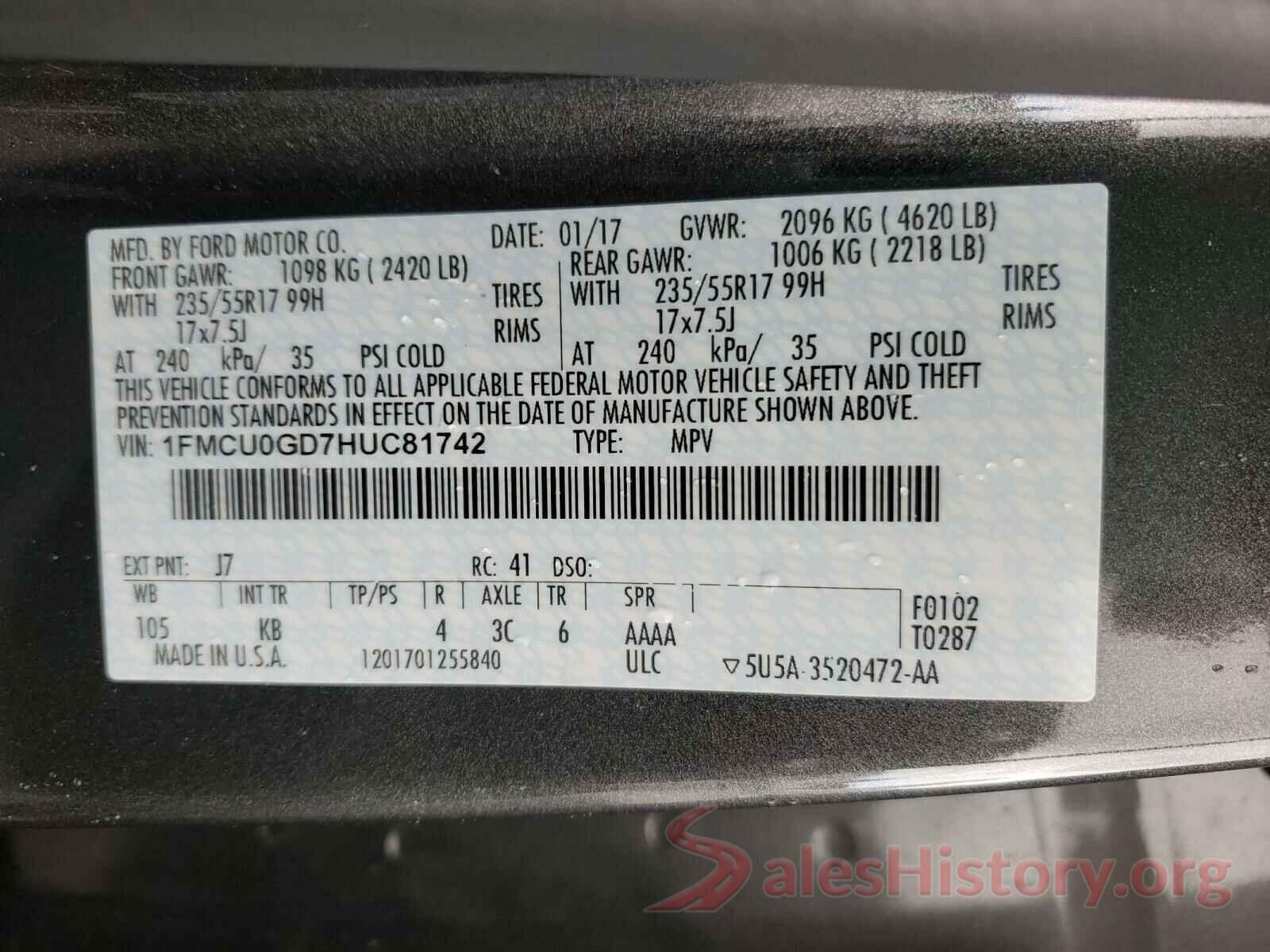 1FMCU0GD7HUC81742 2017 FORD ESCAPE