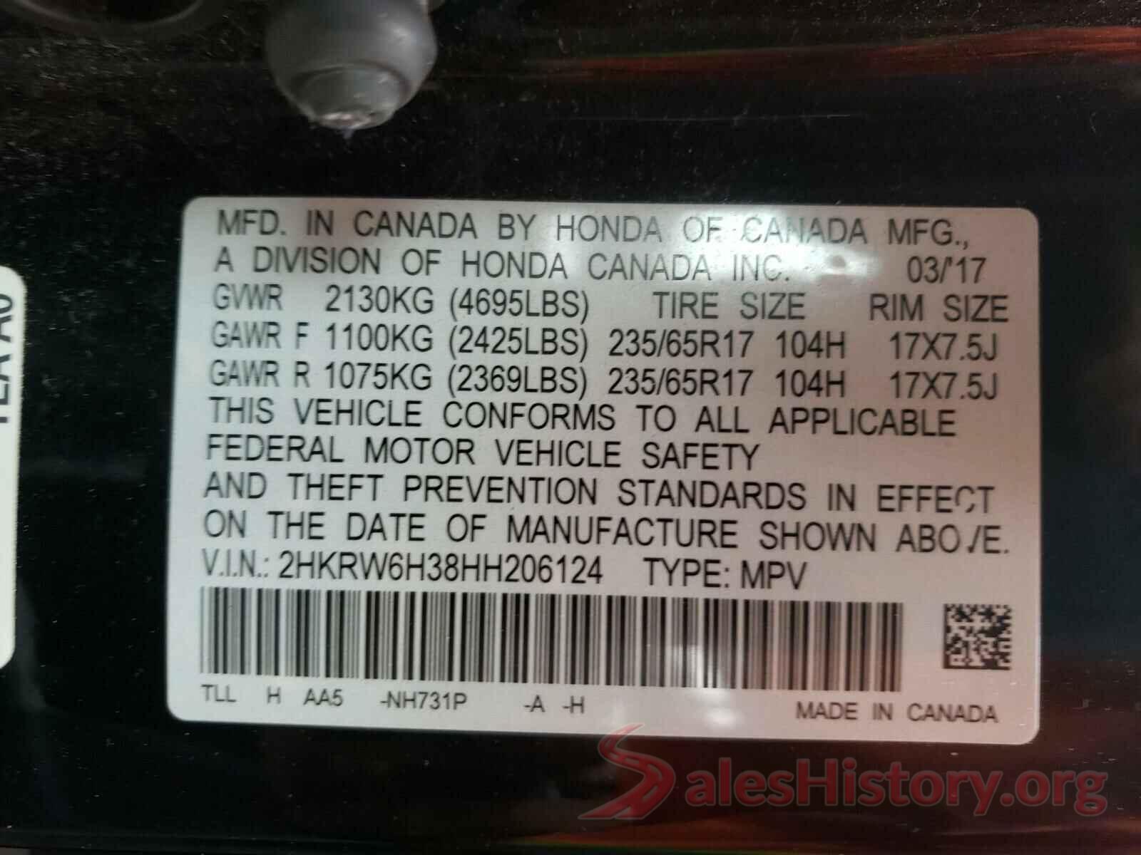 2HKRW6H38HH206124 2017 HONDA CRV