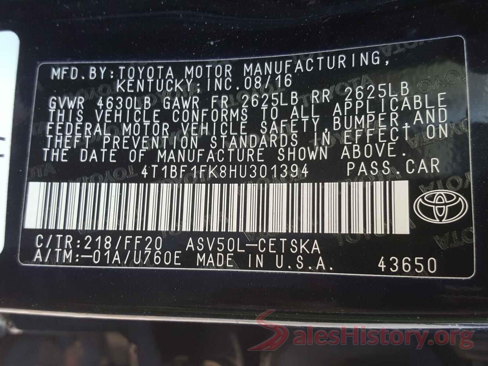 4T1BF1FK8HU301394 2017 TOYOTA CAMRY