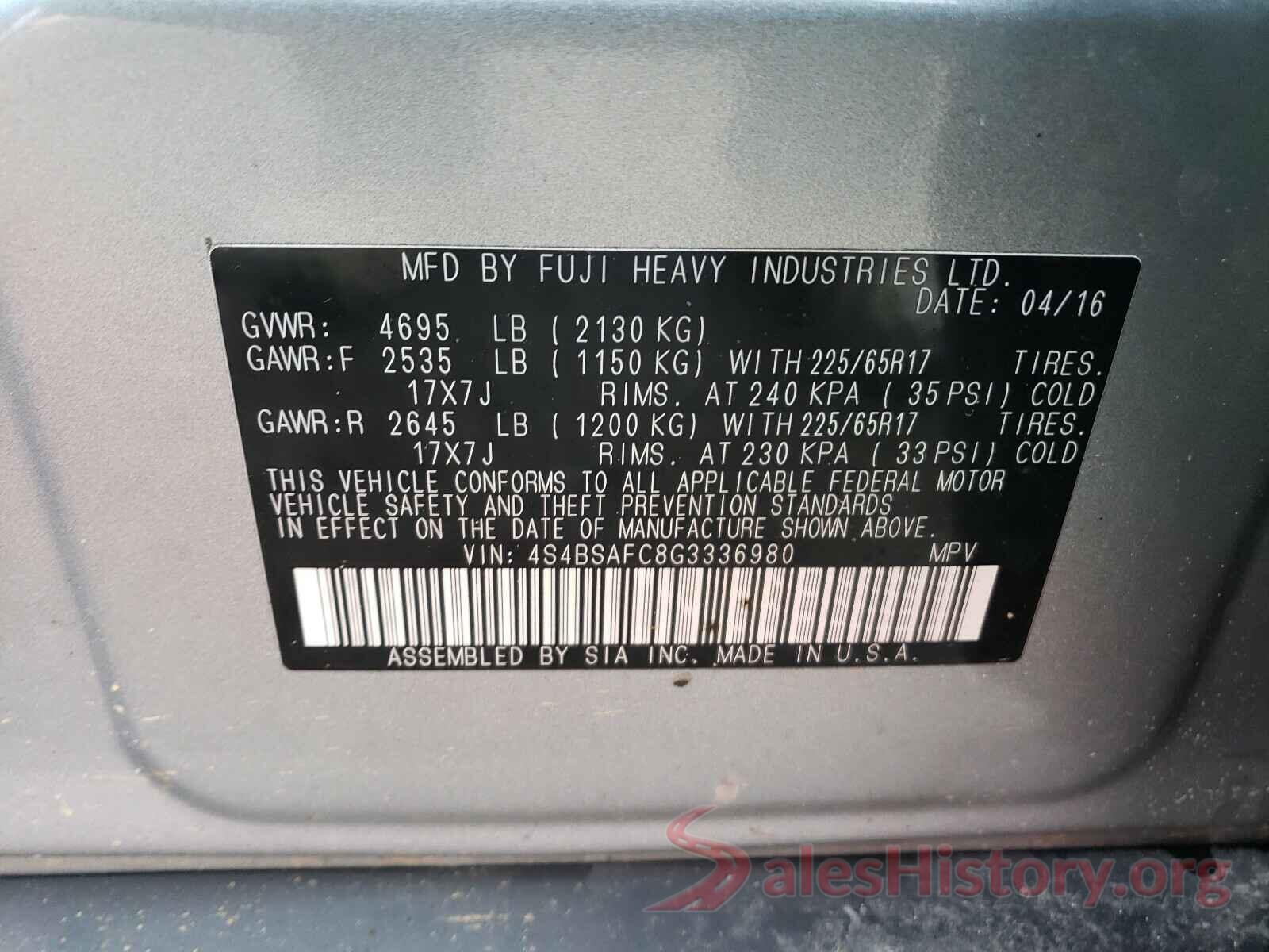 4S4BSAFC8G3336980 2016 SUBARU LEGACY