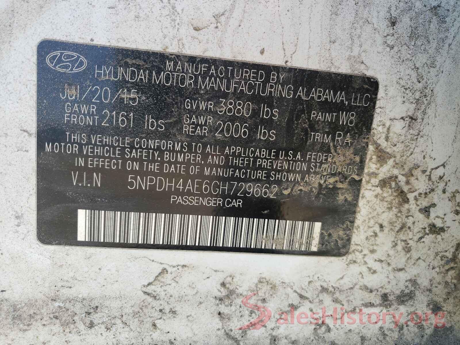 5NPDH4AE6GH729662 2016 HYUNDAI ELANTRA