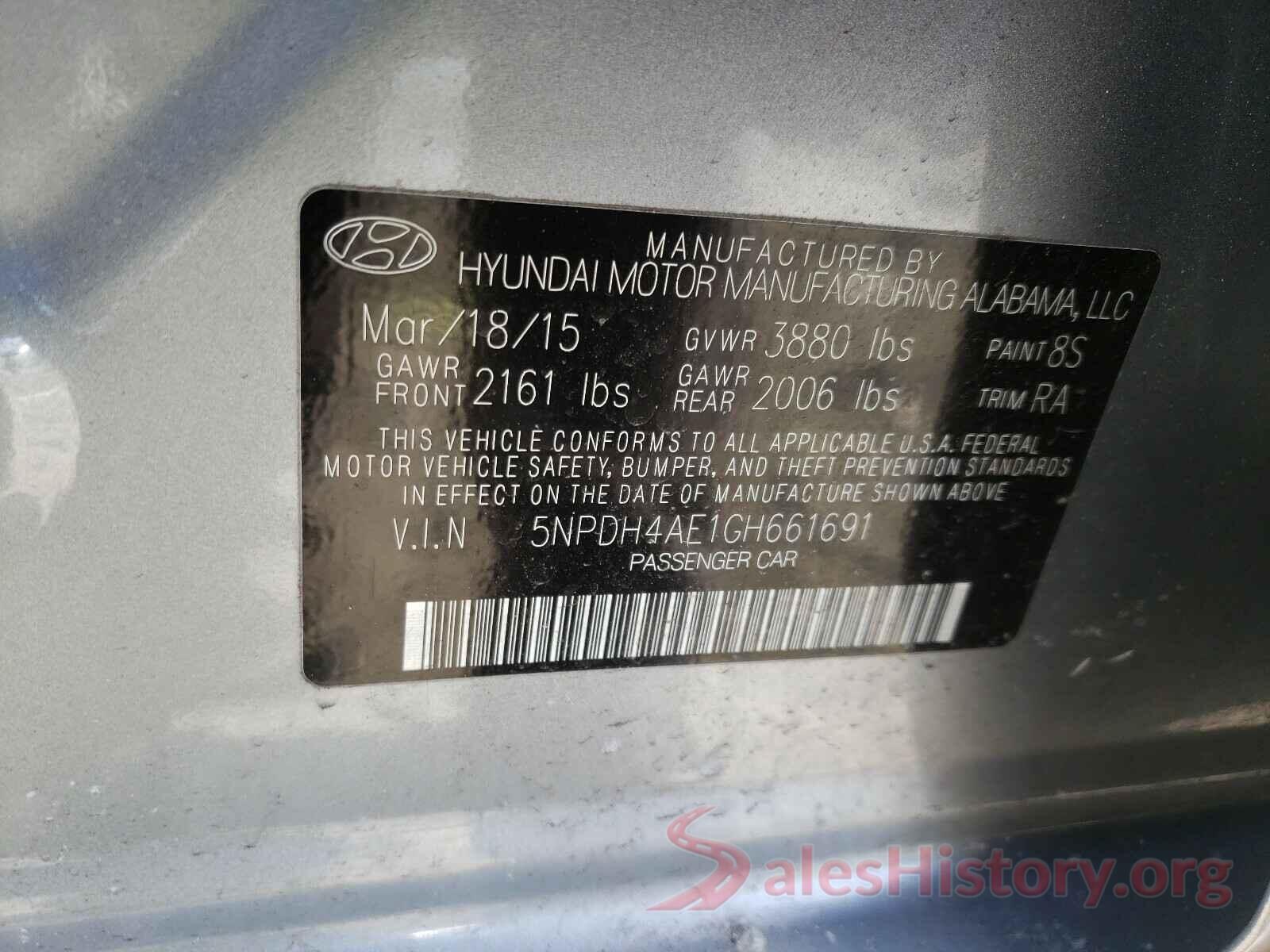 5NPDH4AE1GH661691 2016 HYUNDAI ELANTRA