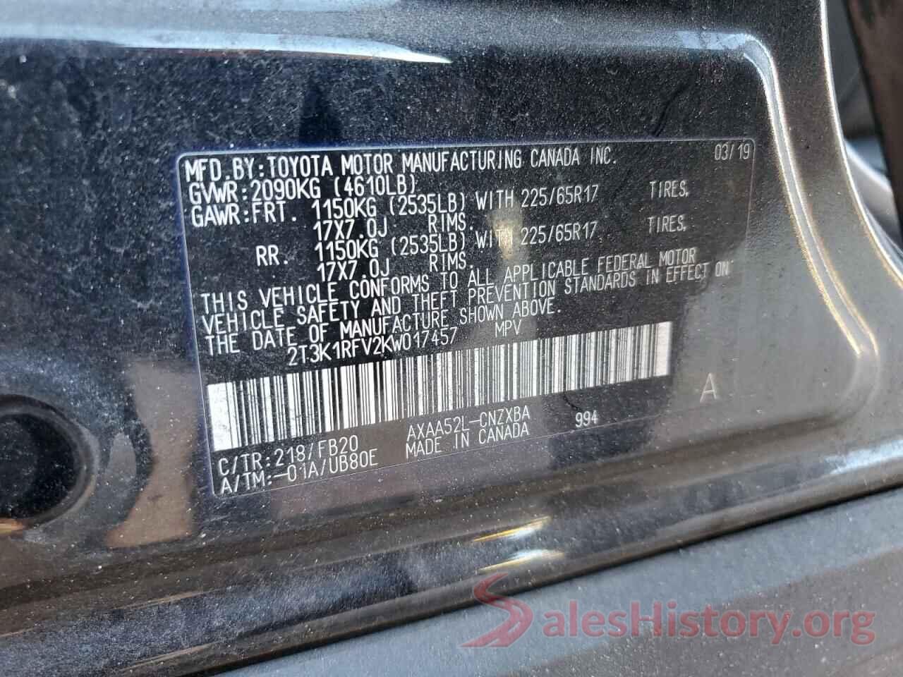 2T3K1RFV2KW017457 2019 TOYOTA RAV4