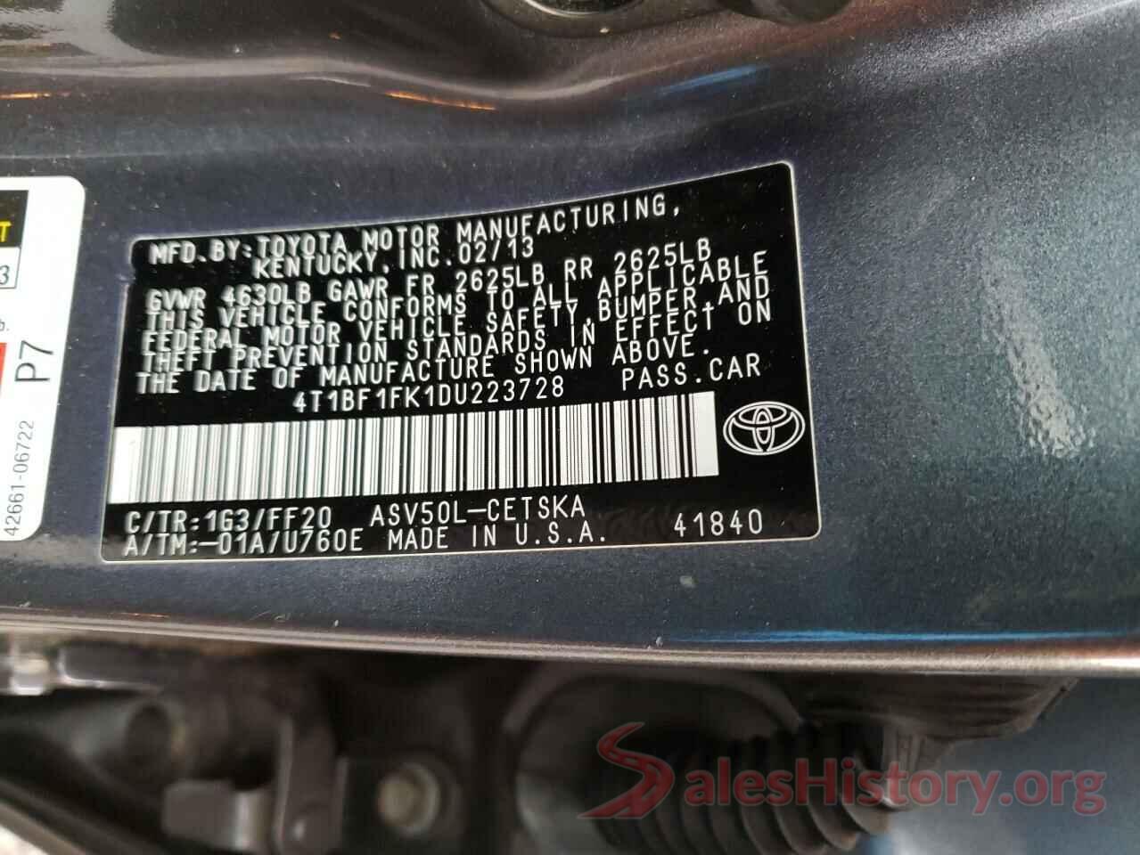 4T1BF1FK1DU223728 2013 TOYOTA CAMRY