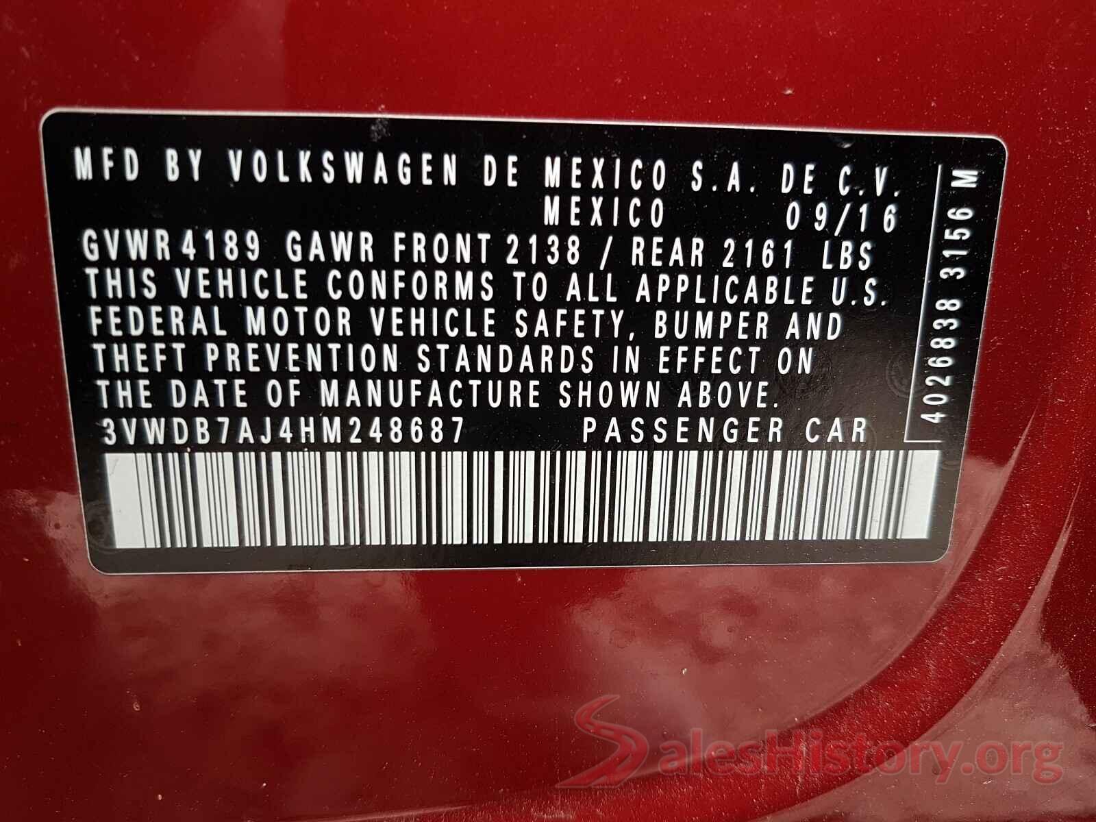 3VWDB7AJ4HM248687 2017 VOLKSWAGEN JETTA