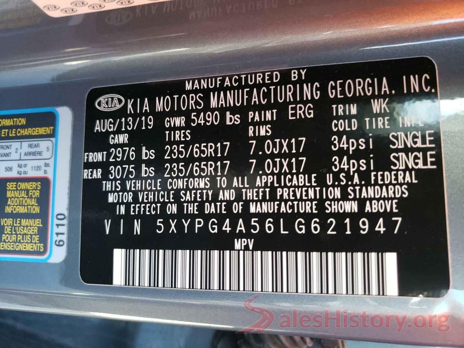 5XYPG4A56LG621947 2020 KIA SORENTO