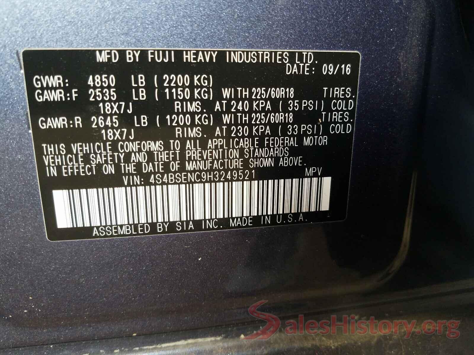 4S4BSENC9H3249521 2017 SUBARU OUTBACK