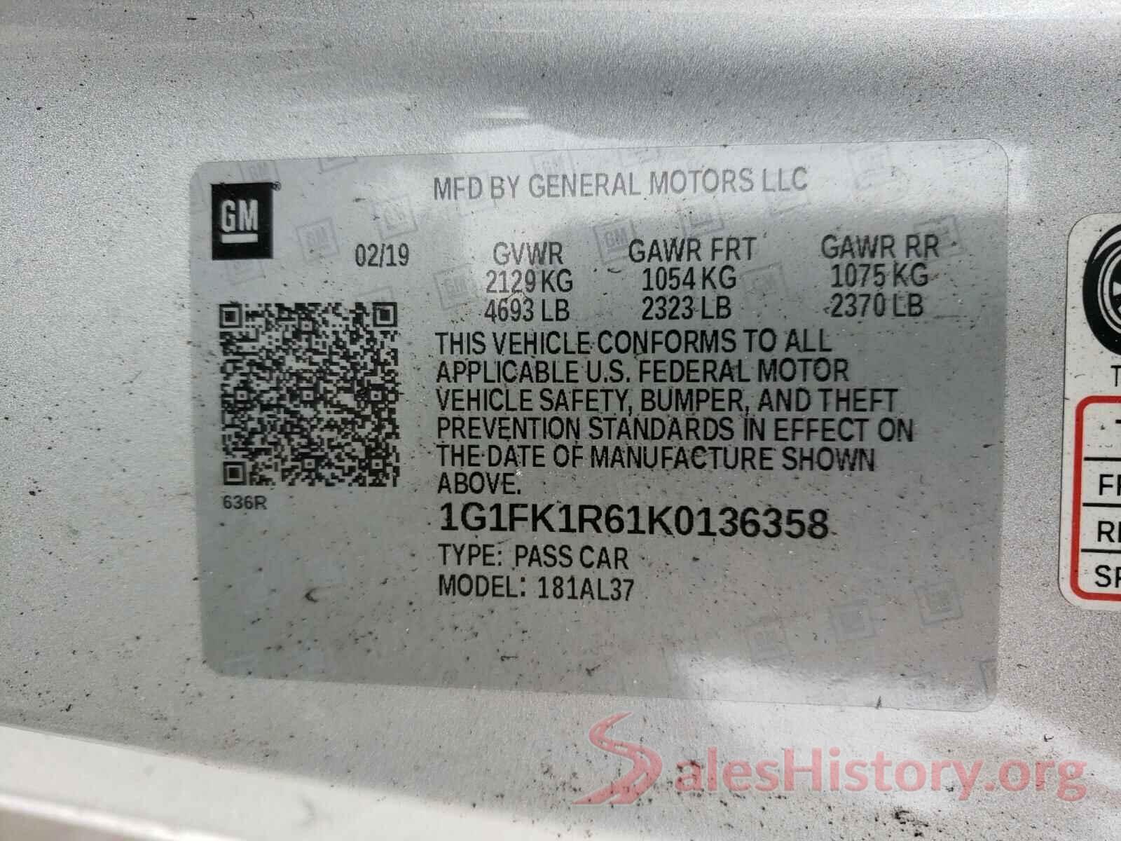 1G1FK1R61K0136358 2019 CHEVROLET CAMARO