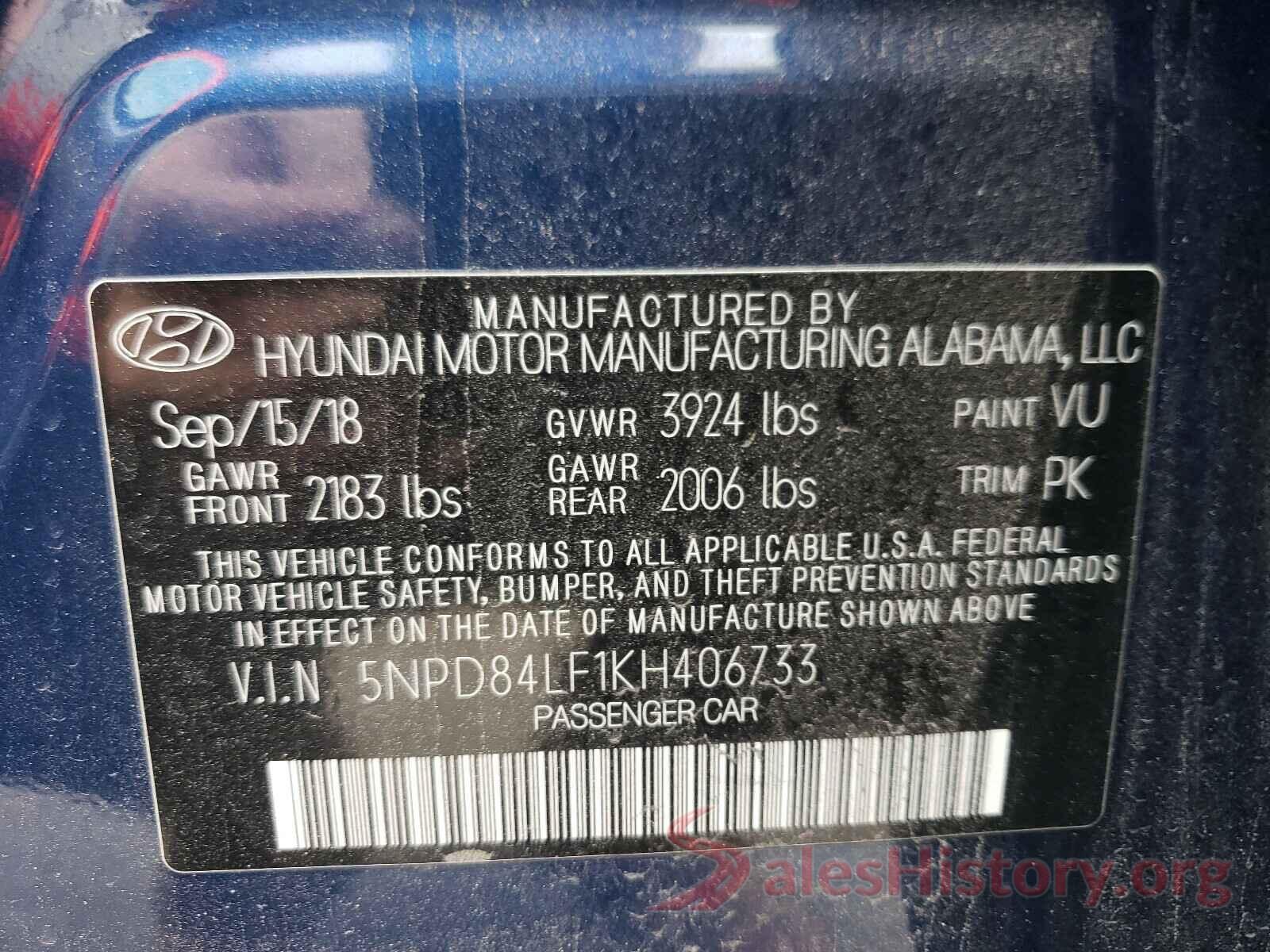 5NPD84LF1KH406733 2019 HYUNDAI ELANTRA