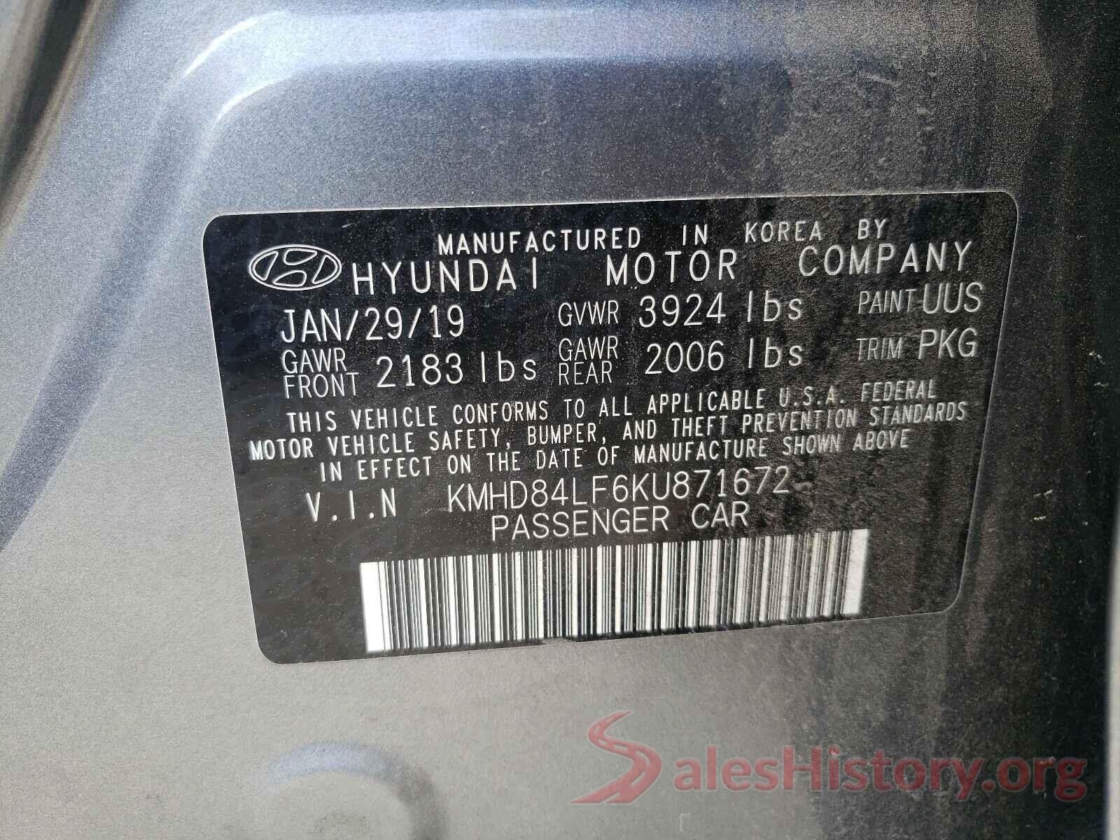 KMHD84LF6KU871672 2019 HYUNDAI ELANTRA