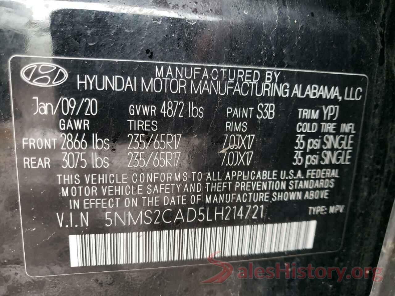 5NMS2CAD5LH214721 2020 HYUNDAI SANTA FE