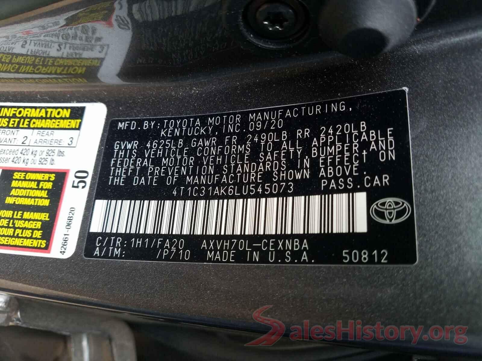 4T1C31AK6LU545073 2020 TOYOTA CAMRY