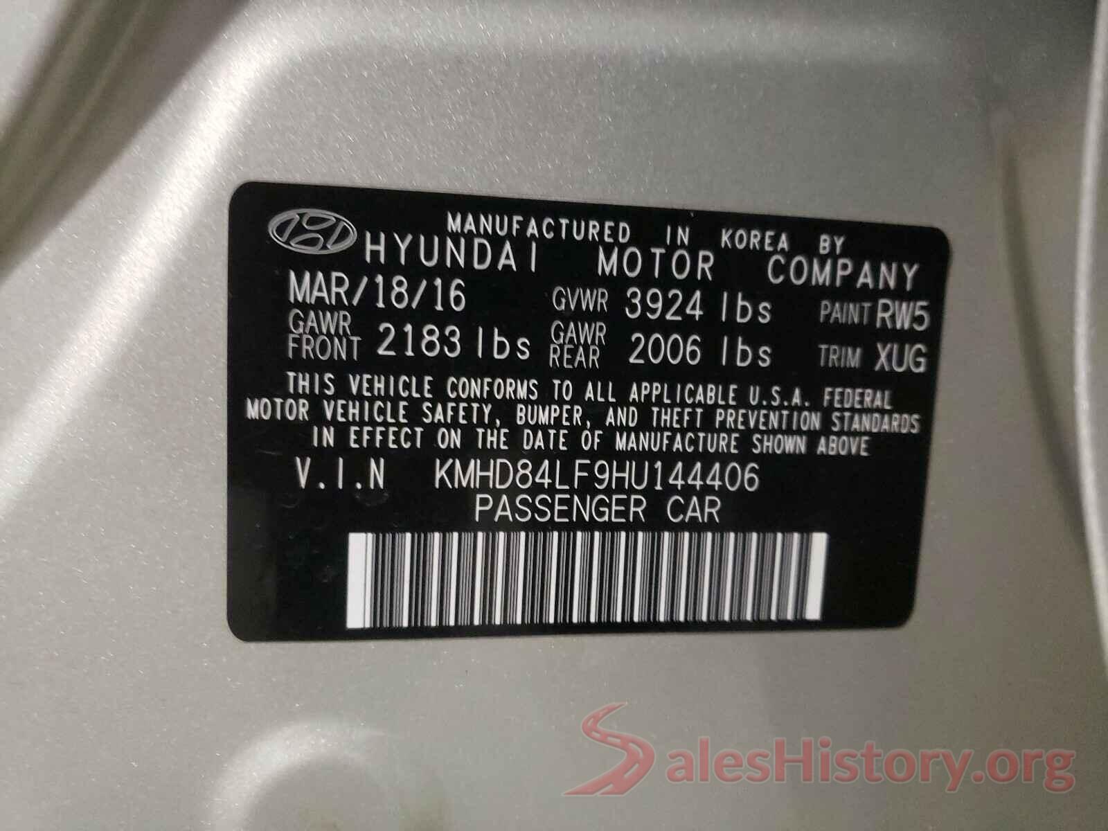 KMHD84LF9HU144406 2017 HYUNDAI ELANTRA