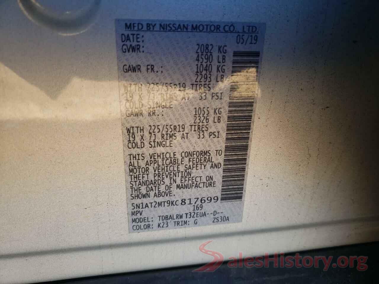 5N1AT2MT9KC817699 2019 NISSAN ROGUE