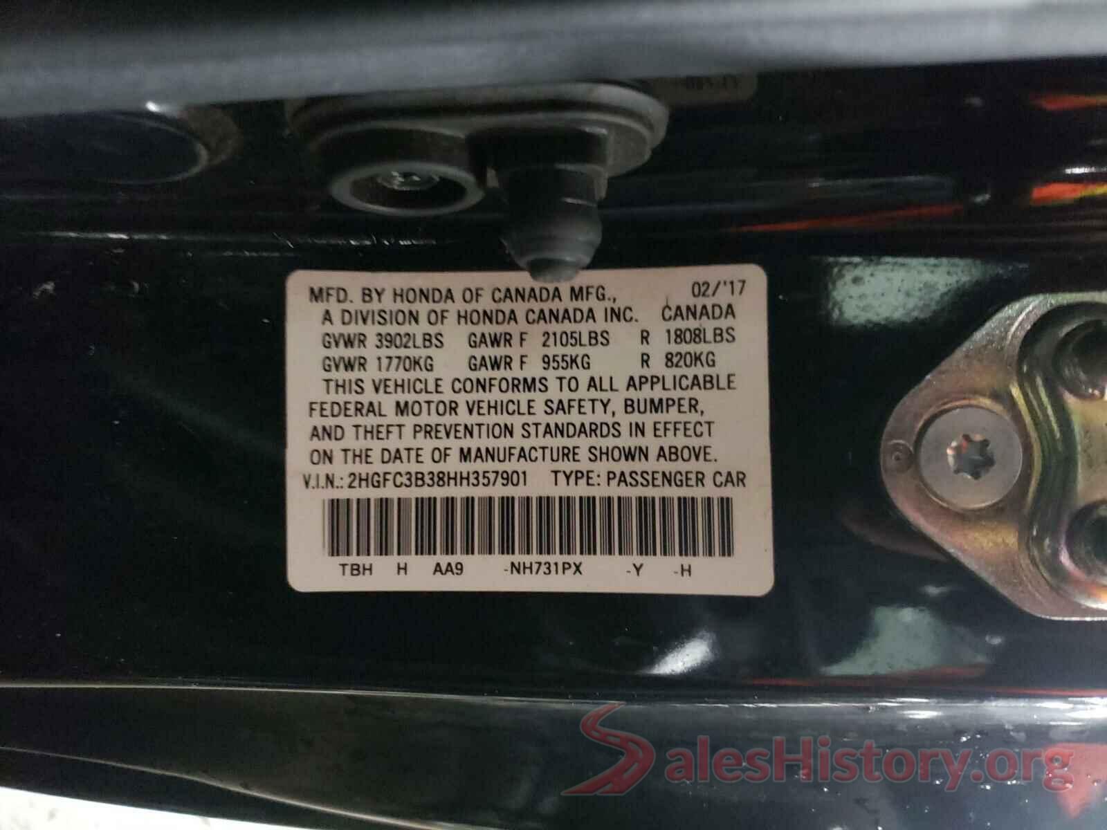 2HGFC3B38HH357901 2017 HONDA CIVIC