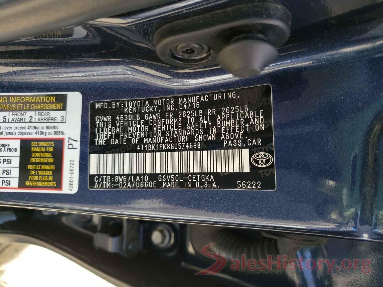 4T1BK1FK8GU574698 2016 TOYOTA CAMRY