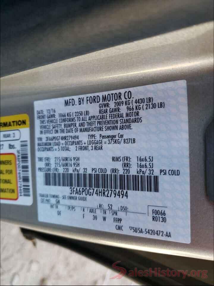 3FA6P0G74HR279494 2017 FORD FUSION