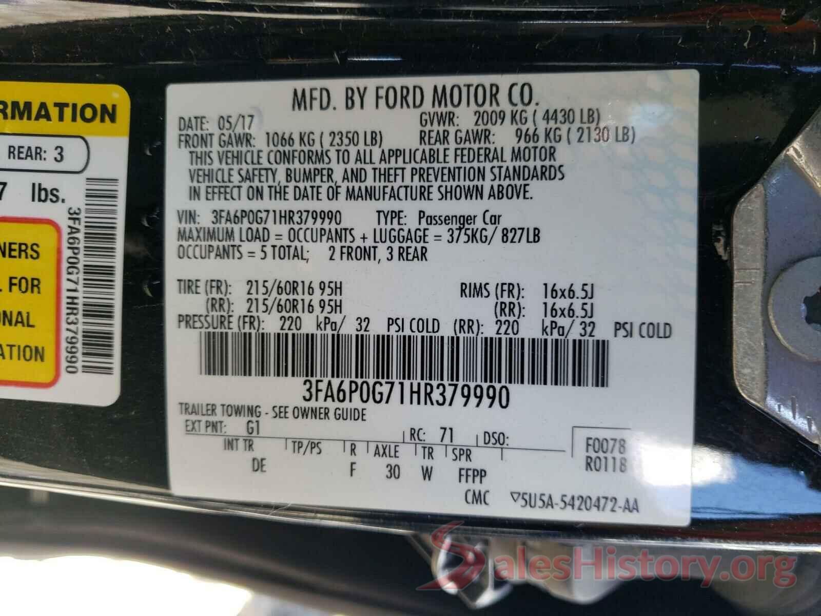 3FA6P0G71HR379990 2017 FORD FUSION