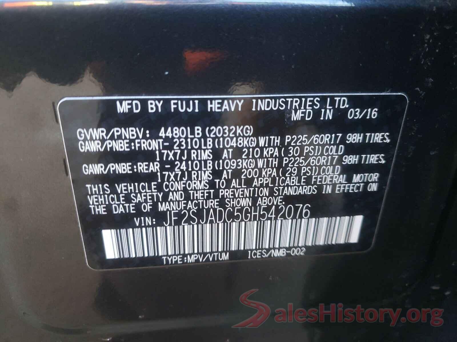 JF2SJADC5GH542076 2016 SUBARU FORESTER