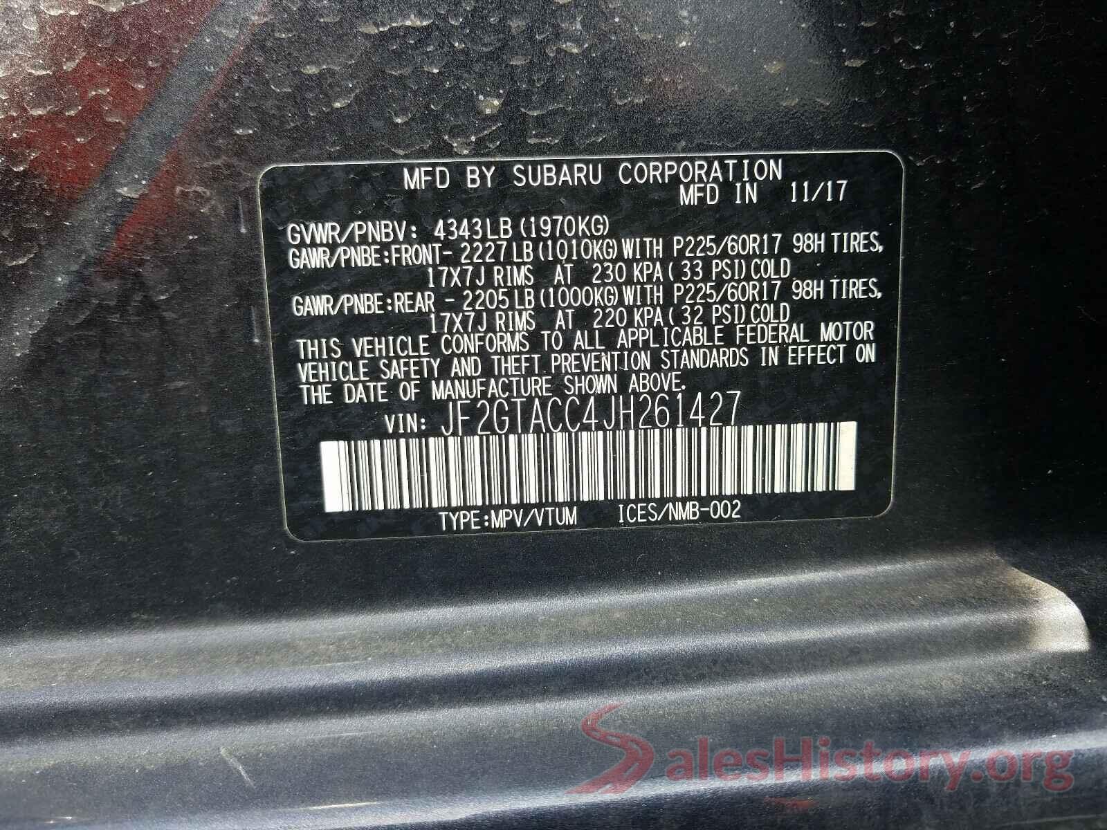 JF2GTACC4JH261427 2018 SUBARU CROSSTREK