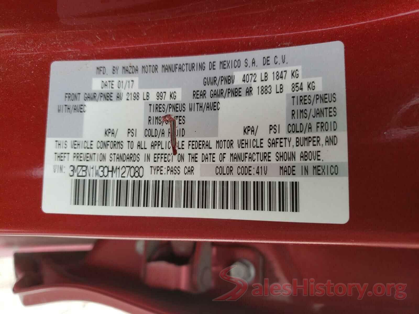 3MZBN1W30HM127080 2017 MAZDA 3