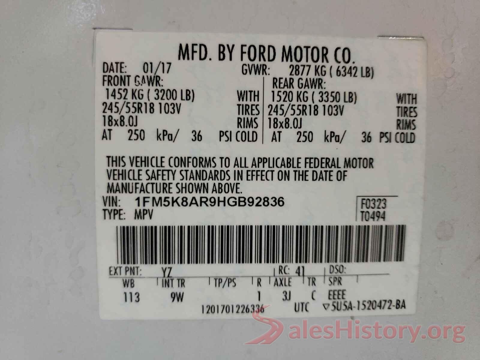 1FM5K8AR9HGB92836 2017 FORD EXPLORER