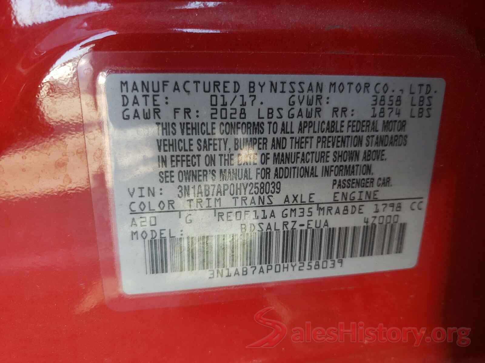 3N1AB7AP0HY258039 2017 NISSAN SENTRA