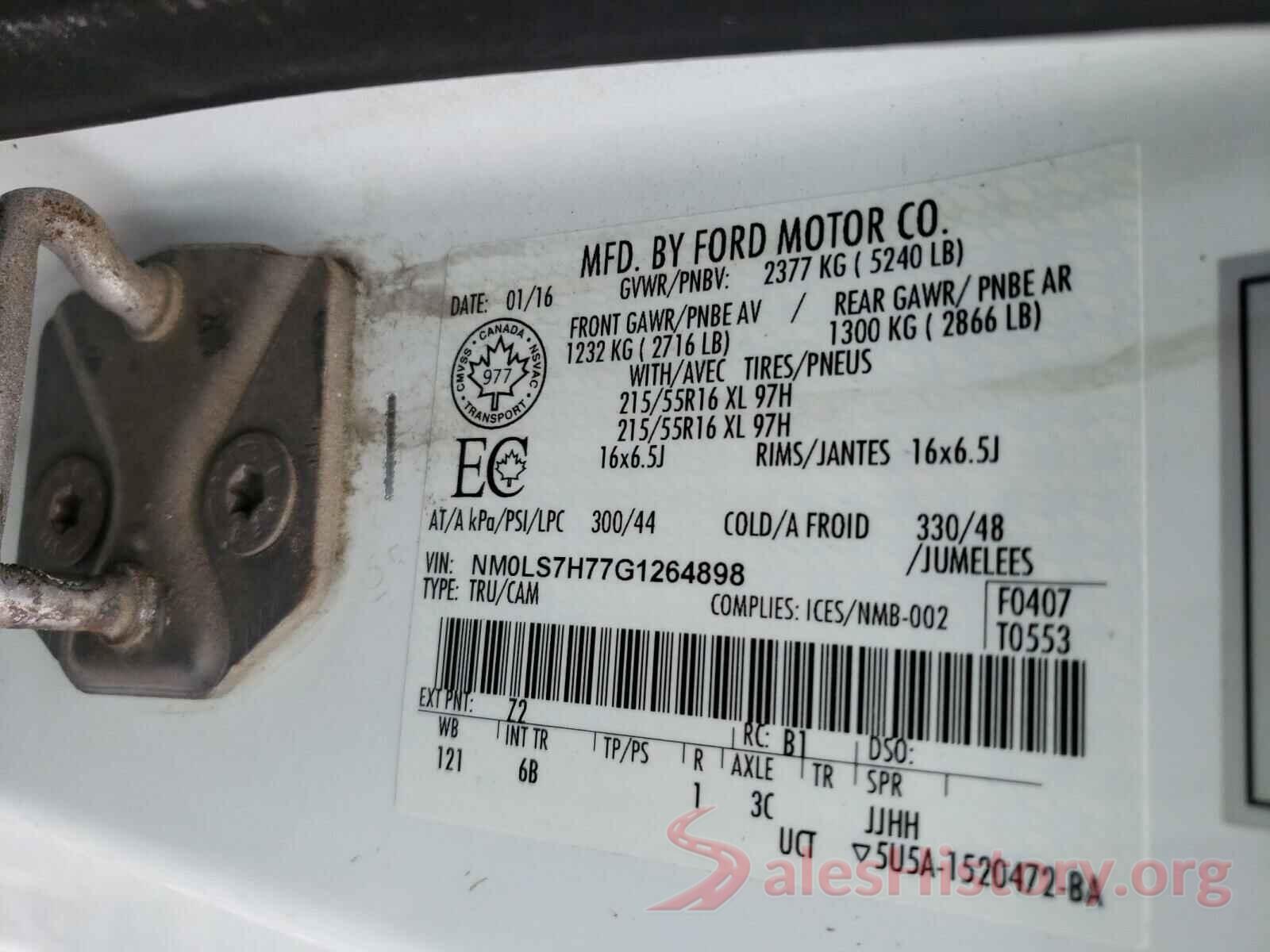 NM0LS7H77G1264898 2016 FORD TRANSIT CO