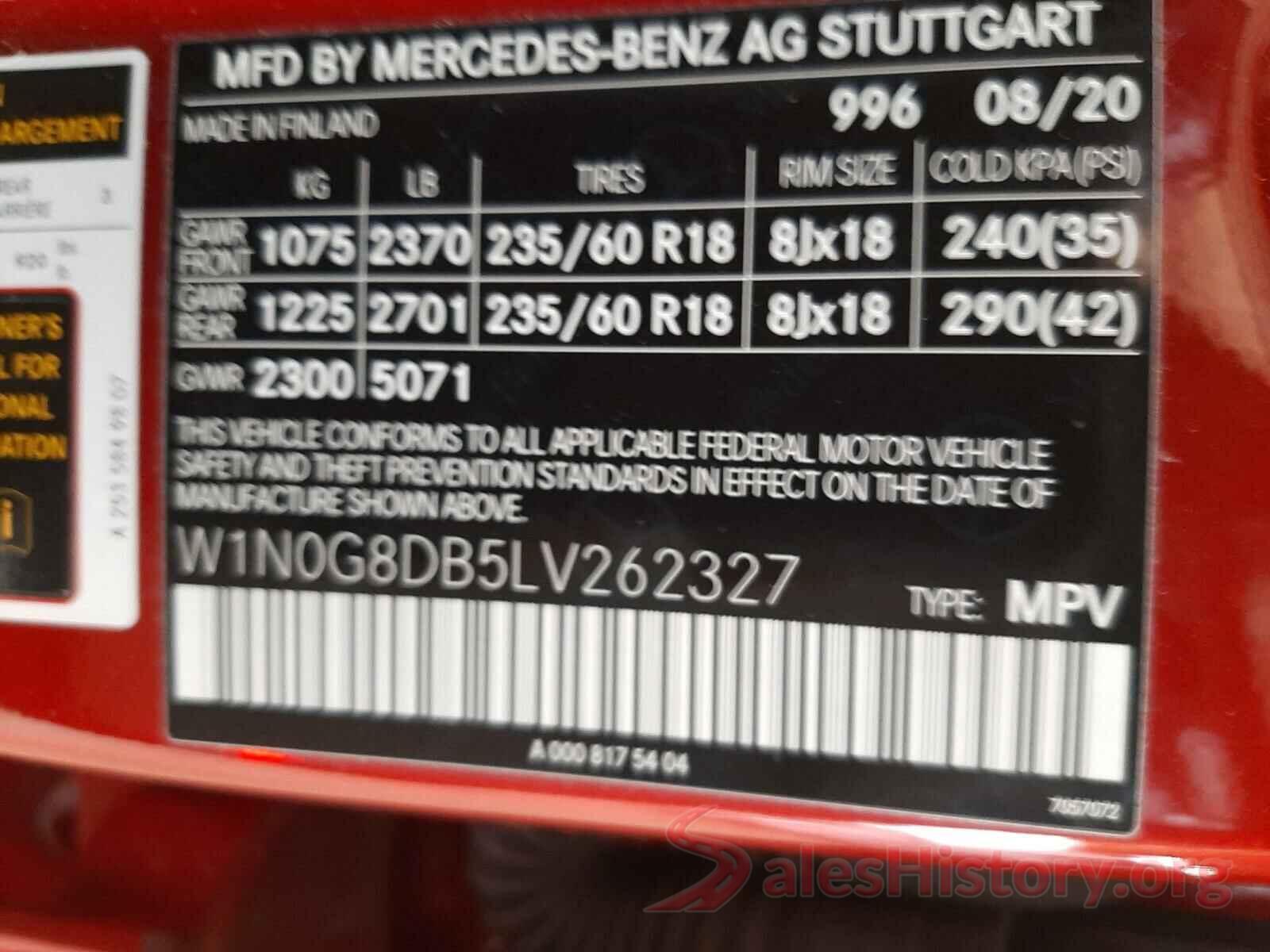 W1N0G8DB5LV262327 2020 MERCEDES-BENZ G CLASS