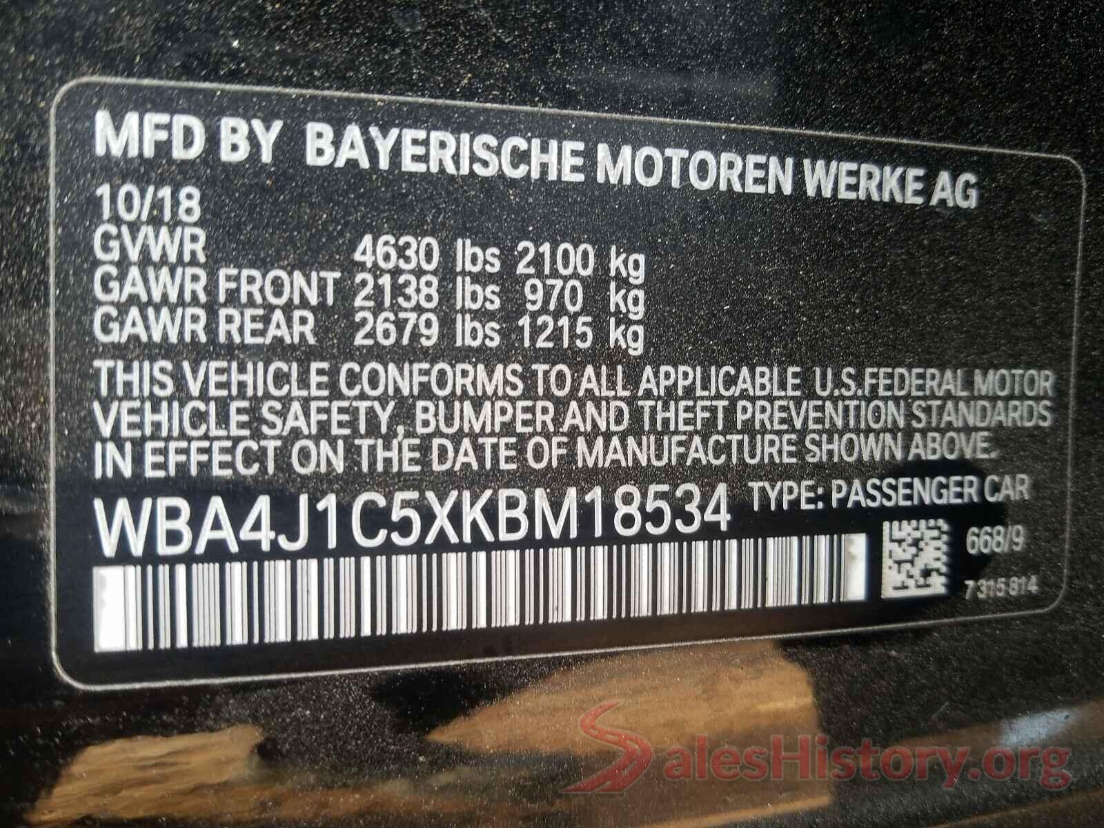 WBA4J1C5XKBM18534 2019 BMW 4 SERIES