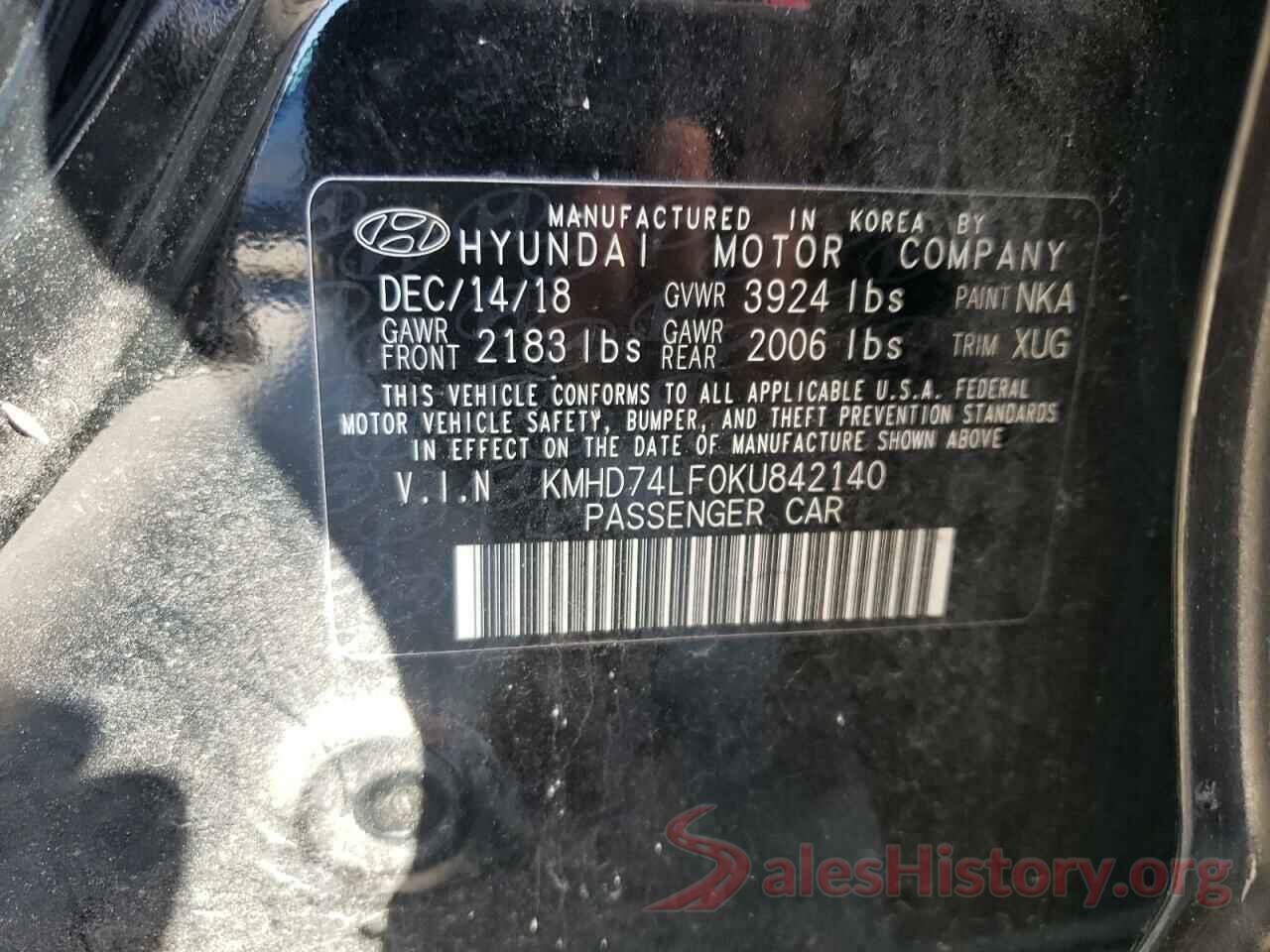 KMHD74LF0KU842140 2019 HYUNDAI ELANTRA