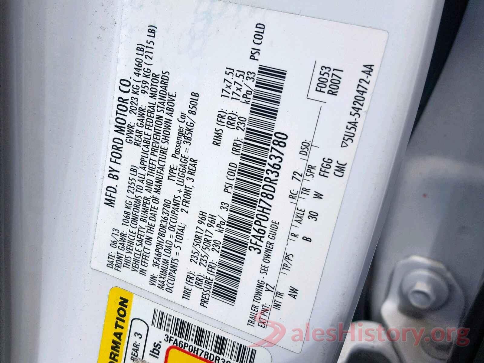 3FA6P0H78DR363780 2013 FORD FUSION SE