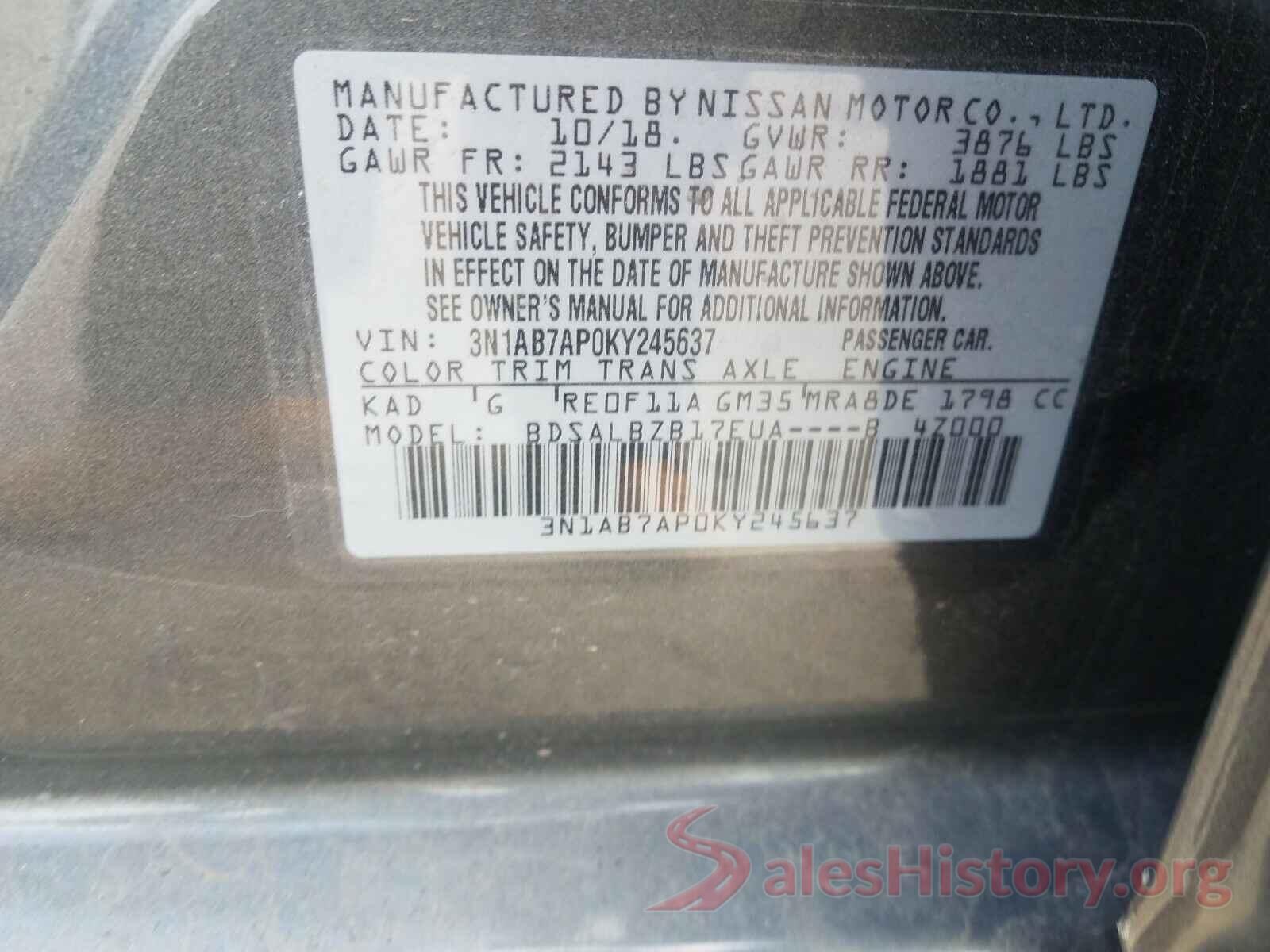 3N1AB7AP0KY245637 2019 NISSAN SENTRA