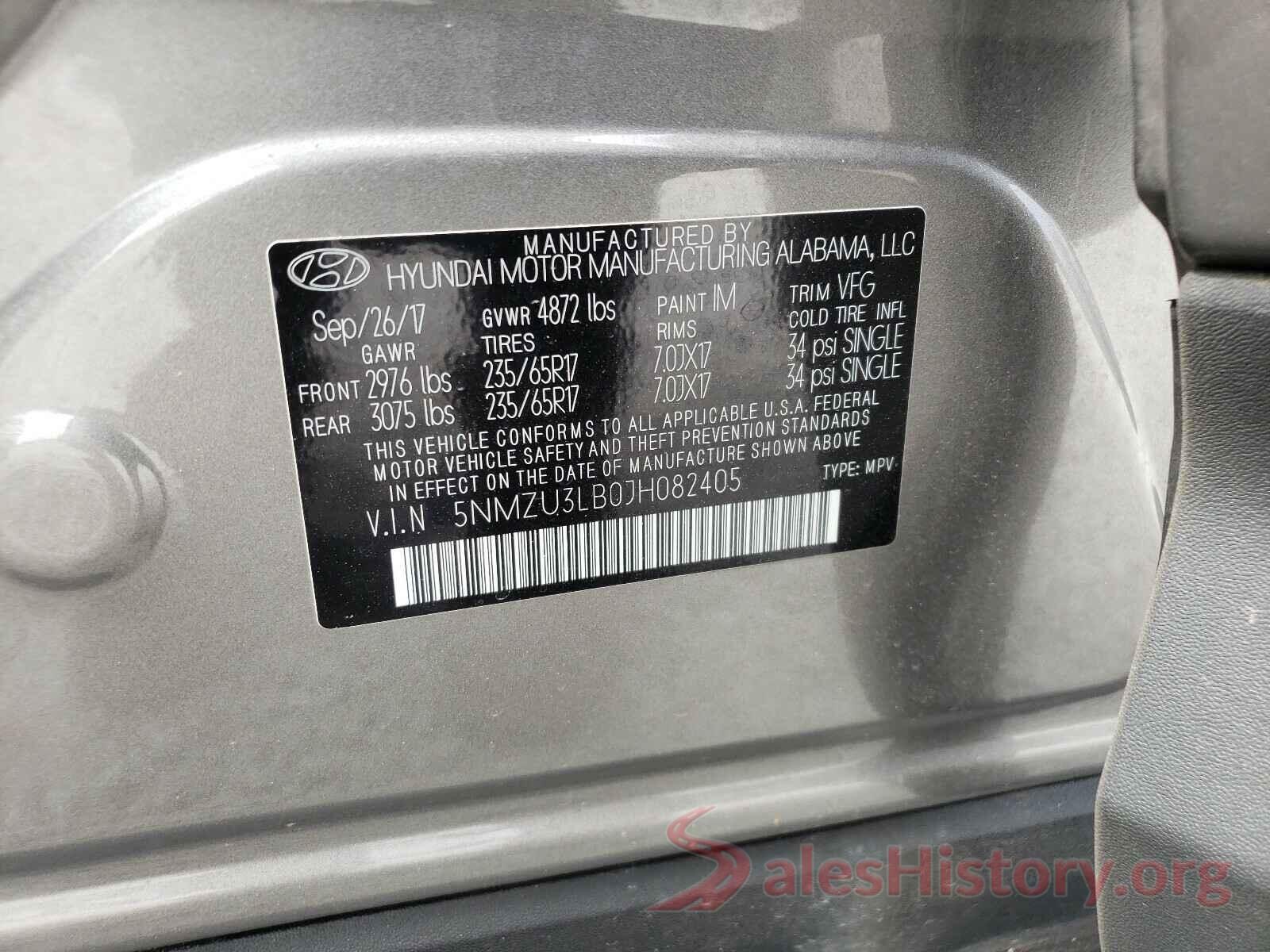 5NMZU3LB0JH082405 2018 HYUNDAI SANTA FE