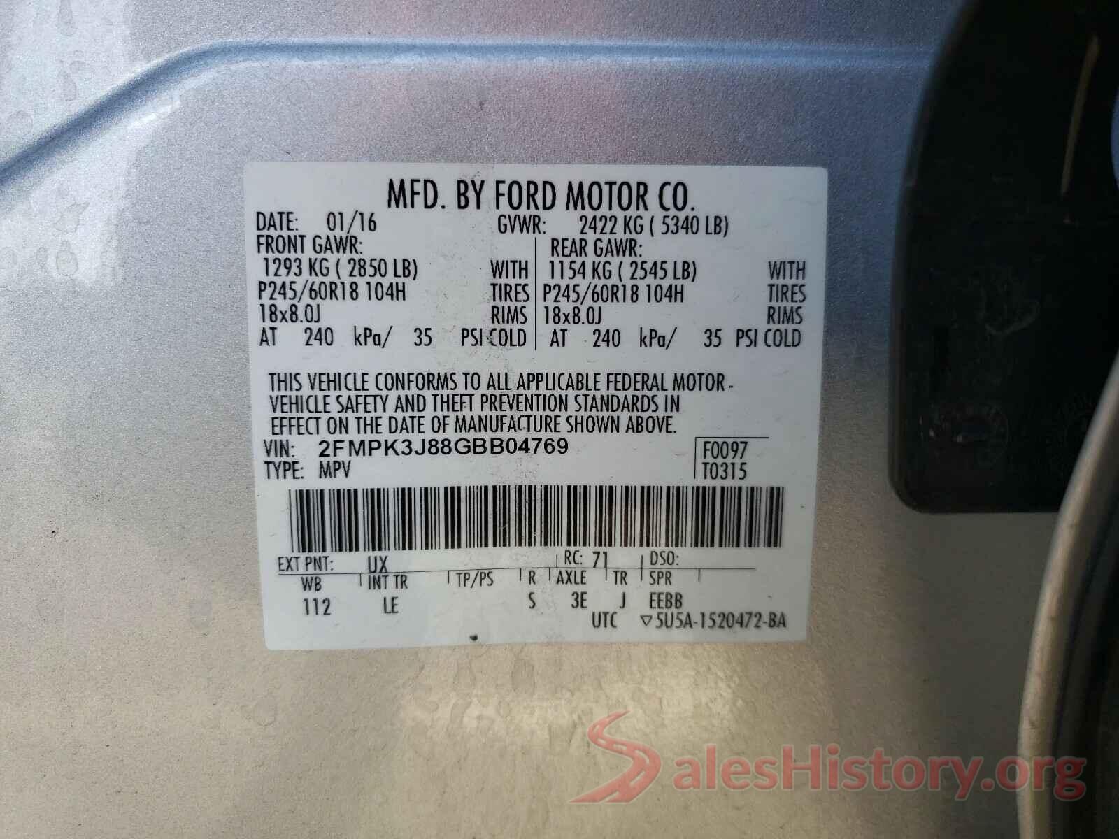 2FMPK3J88GBB04769 2016 FORD EDGE