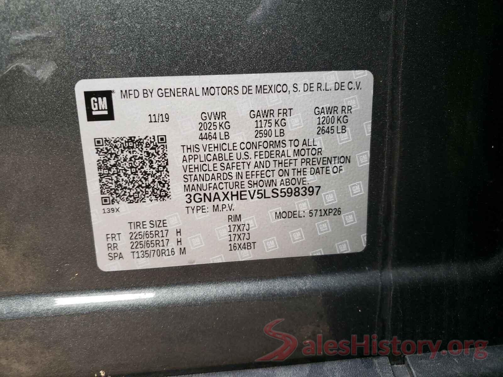 3GNAXHEV5LS598397 2020 CHEVROLET EQUINOX