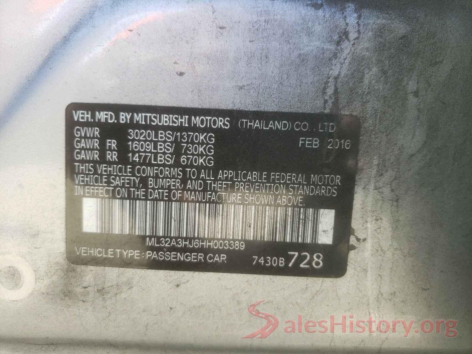 ML32A3HJ6HH003389 2017 MITSUBISHI MIRAGE