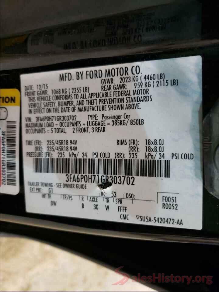 3FA6P0H71GR303702 2016 FORD FUSION