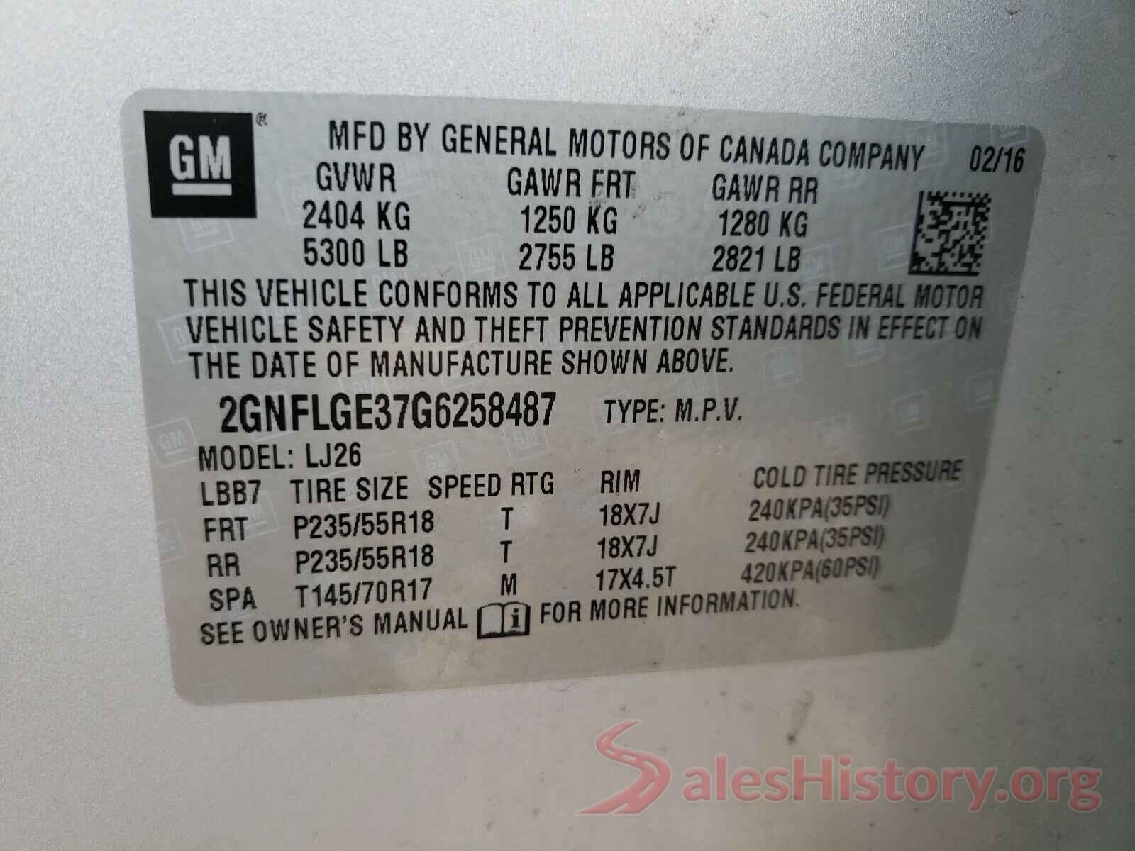 2GNFLGE37G6258487 2016 CHEVROLET EQUINOX