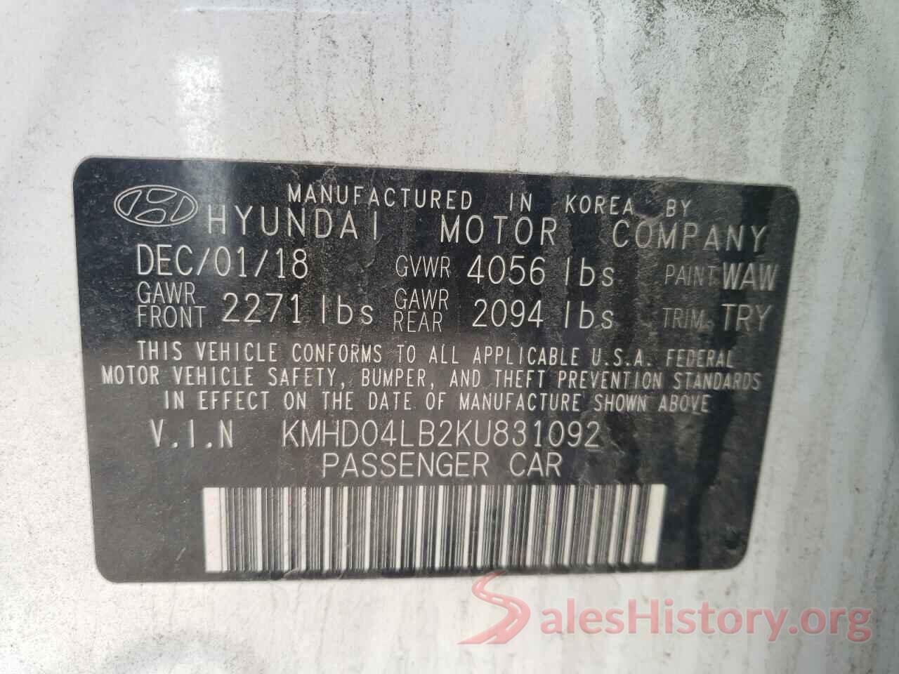 KMHD04LB2KU831092 2019 HYUNDAI ELANTRA